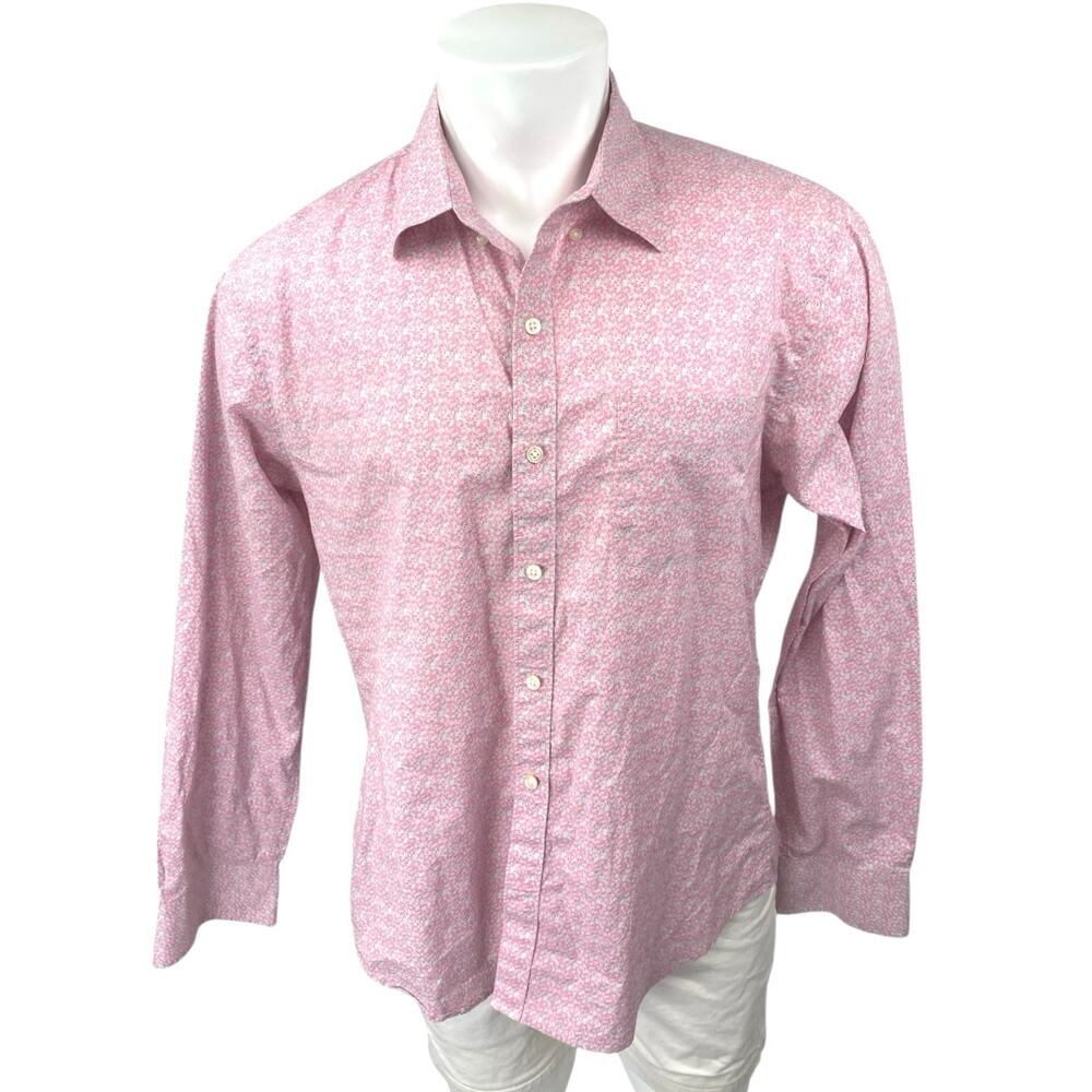 Bonobos Men's Pink Floral Long Sleeve Collared Button Down Slim Fit Shirt Top L